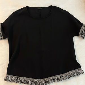 Black short sleeve shirt with fringes